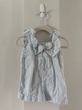 Light Blue Daisy Embroidered Baby Romper